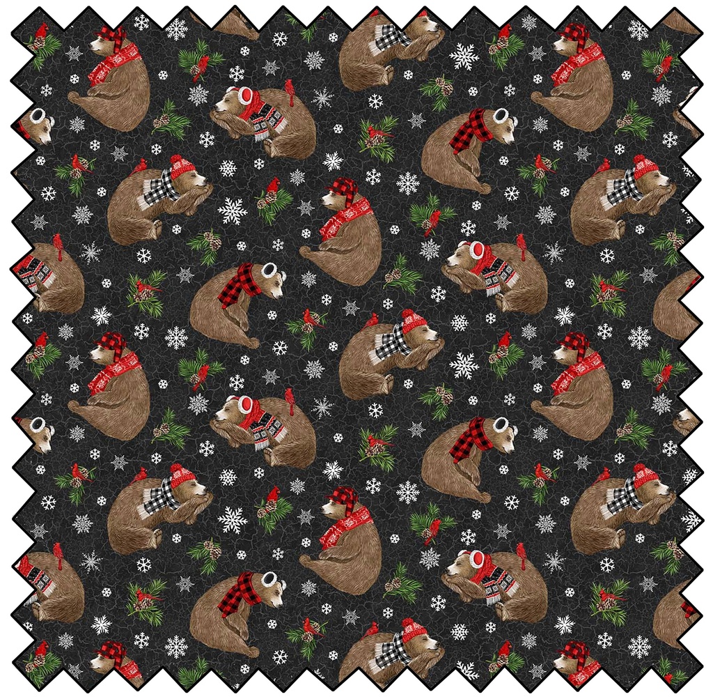 Beary Merry Christmas - Tossed Bears - BLACK MULTI