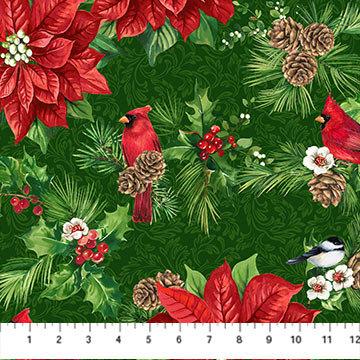 Yuletide Traditions - Poinsettia Birds - GREEN MULTI