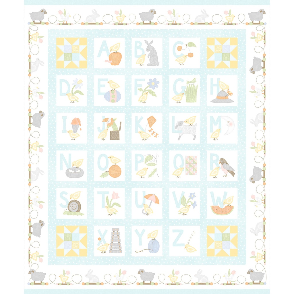 Little Chicks Flannel Alphabet Panel - AQUA