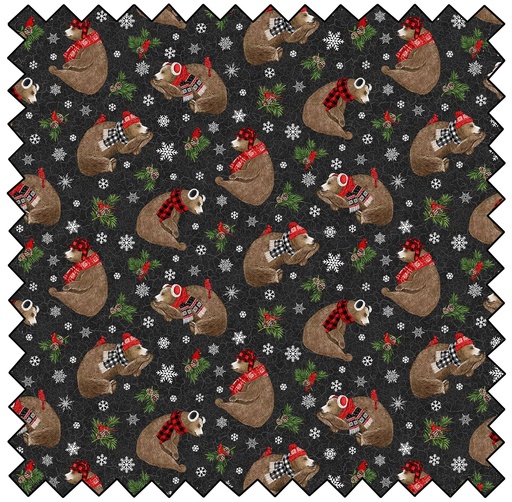 [N27058-99] Beary Merry Christmas - Tossed Bears - BLACK MULTI