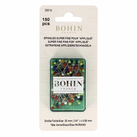 [BH26616] Bohin Applique Glass Head Pins Super Fine - Size 12